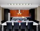 Kitchen & dining area - white acylic benchtop, island and dining table